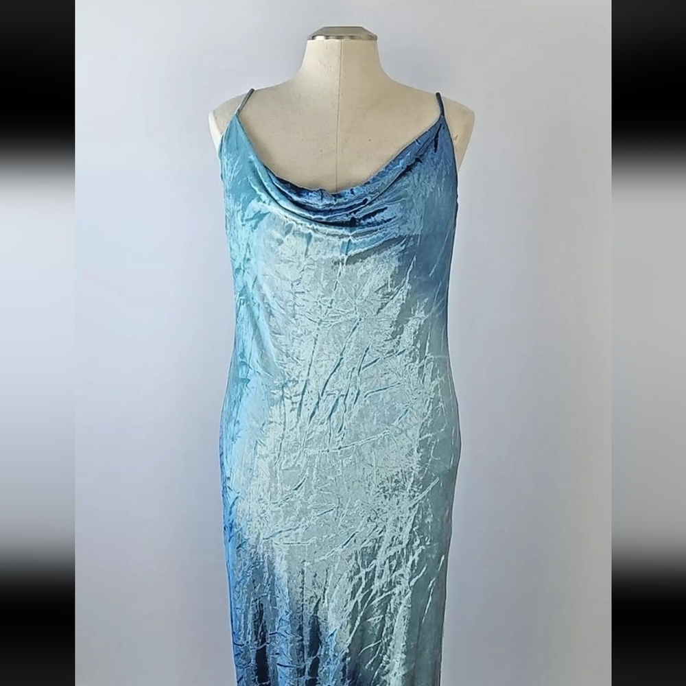 🔥2XHP Saks Fifth Ave Vintage Velour Long Ombre Halter Draped Slip Dress 12